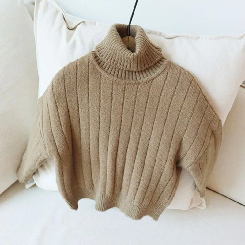 Children Winter Warm Fleece Thickened Turtleneck Sweater Knit Pullover Top Unisex Kids Casual Base Layer