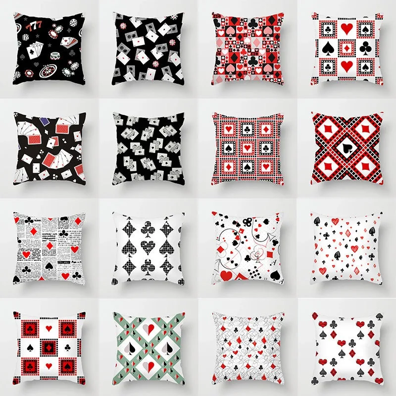 Luxury Home Decoration Pillowcase Magic Props Hearts Square Black Heart Poker Pattern Office Sofa Car Cushion Cover