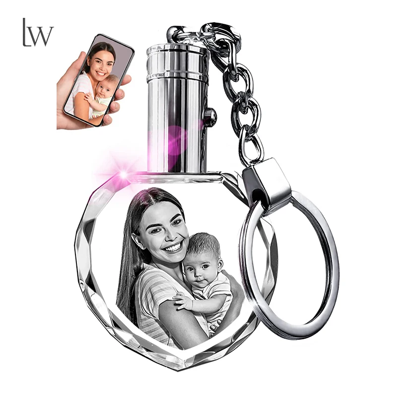 Custom Photo Keychain Personalized 3D Crystal Keychains with Picture, Crystal Key Chain Gifts for Father Mother Men Women