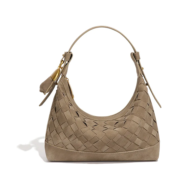 High Quality Original Design Women's Suede Shoulder Bag Woven Bag Underarm Bag Moon Tooth Bag Dumpling Bag Handbag