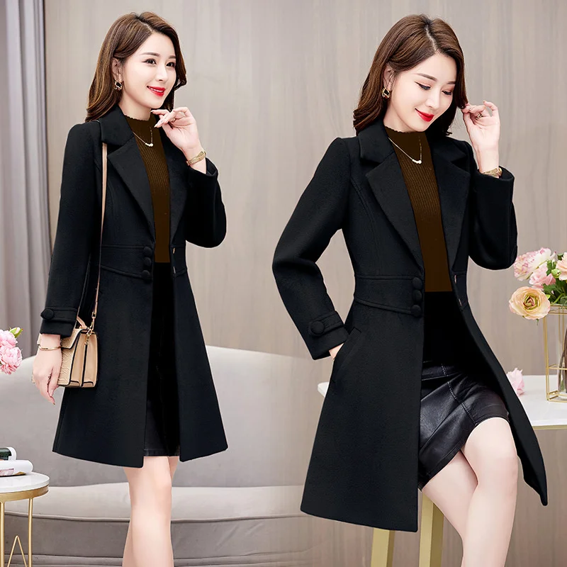Women Mid Long Casual Loose Temperament Wool Jacket Ladies Slim Overcoat 2025 New Fashion Autumn Winter Woolen Coat