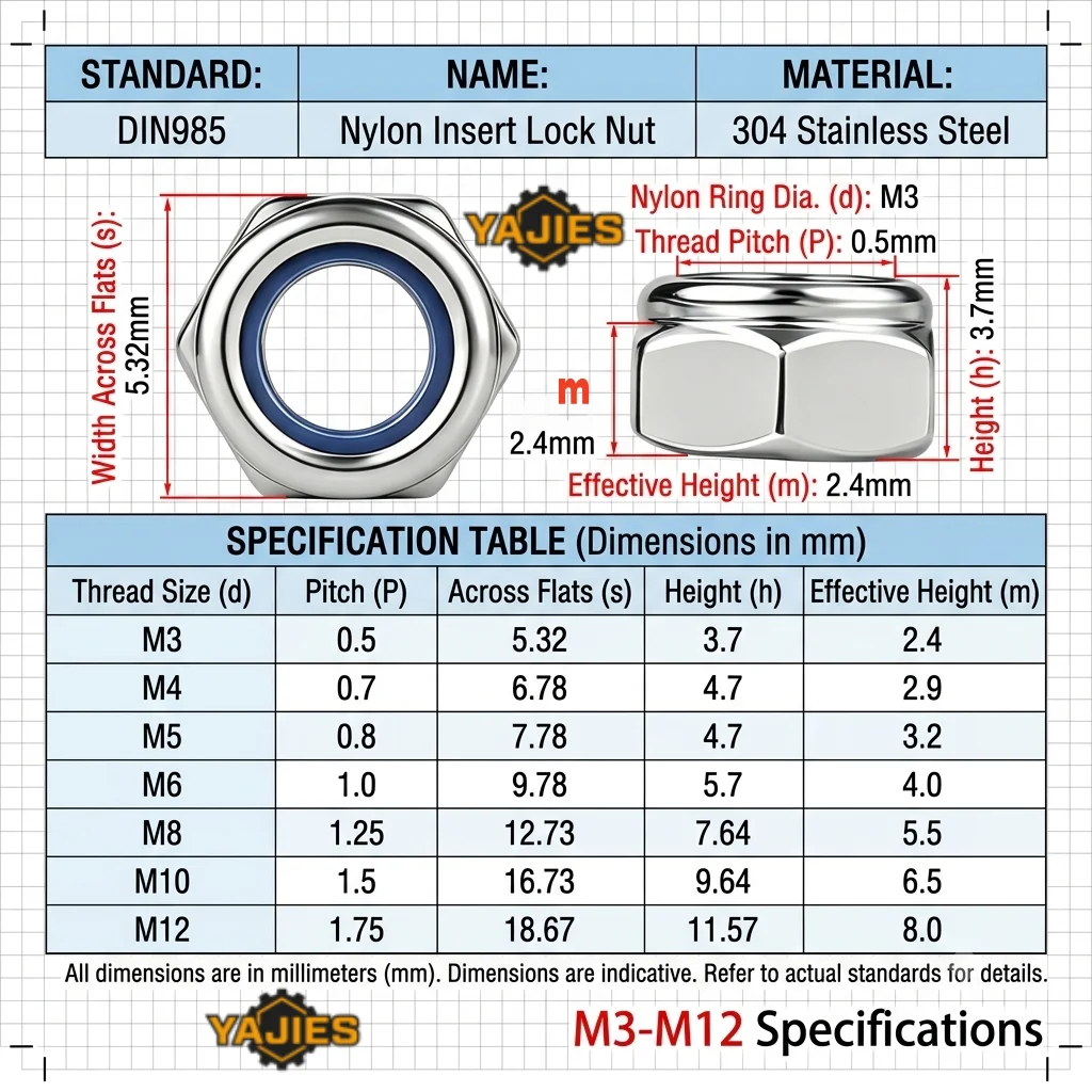 304 Stainless Steel Hex Nut DIN934 DIN985 DIN1587 DIN6923 Flange Cap Nylon Locknut Serrated Fastener Hardware A2-70 SS M3-M12