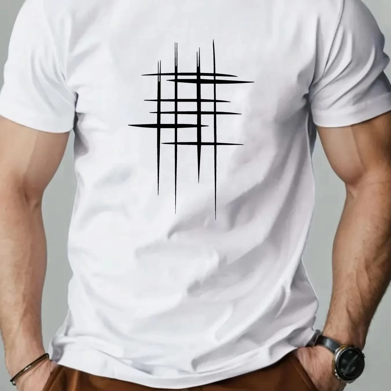 Men Graphic T-shirt Minimalist White Line Drawing Summer T-shirt Everyday Breathable Crew Neck Shirt for Men Comfortable