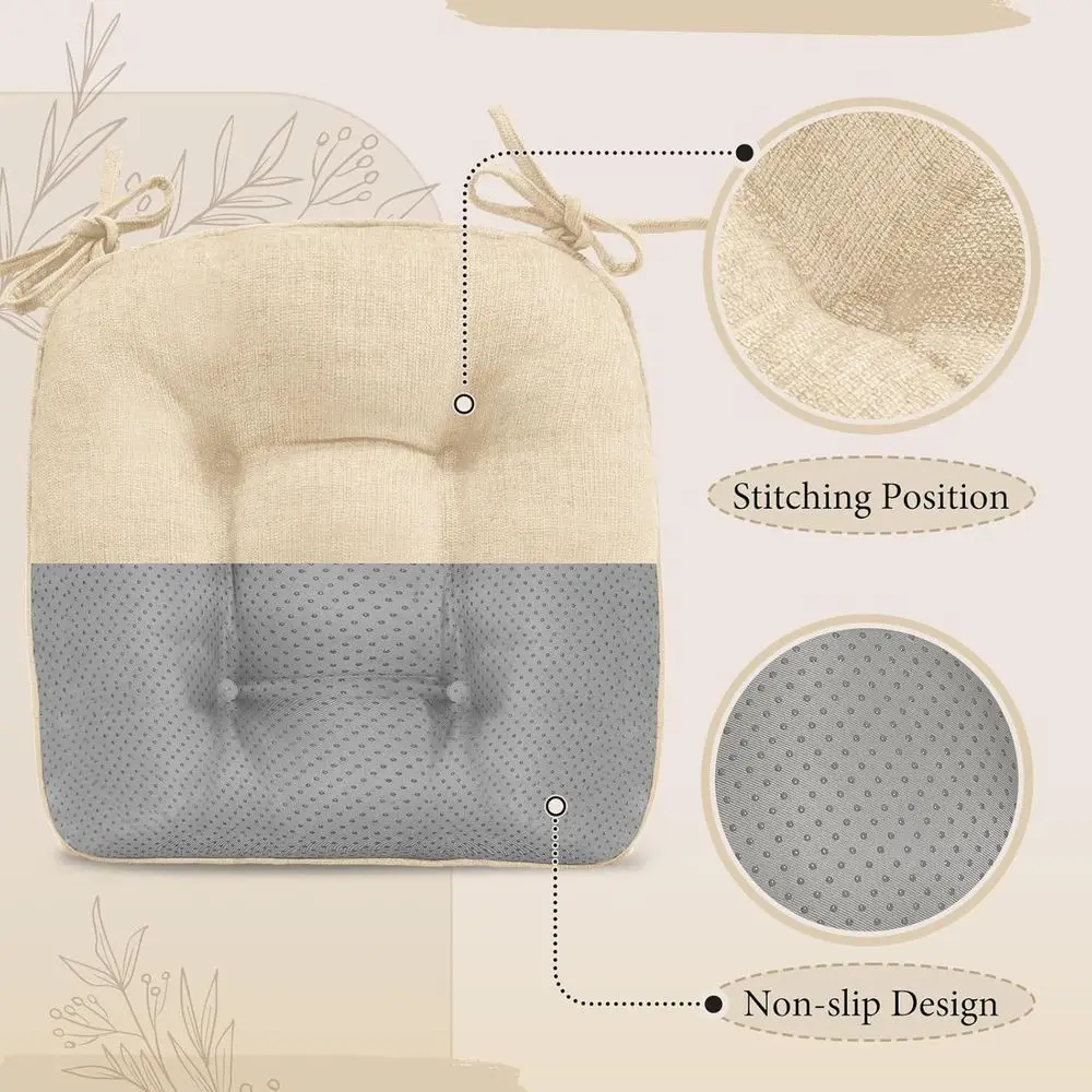 وسائد كرسي طعام عاجية، 17 × 17، غير قابلة للانزلاق مع ربطات عنق، مجموعة من 4 قطع لغرف الطعام الداخلية #3