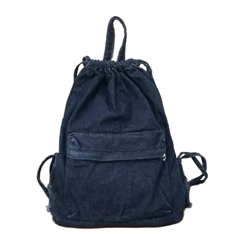 High Quality Casual Concise Denim Fabric Backpack 2024 Drawstring Light Large Capacity Versatile New Western Style School Bags