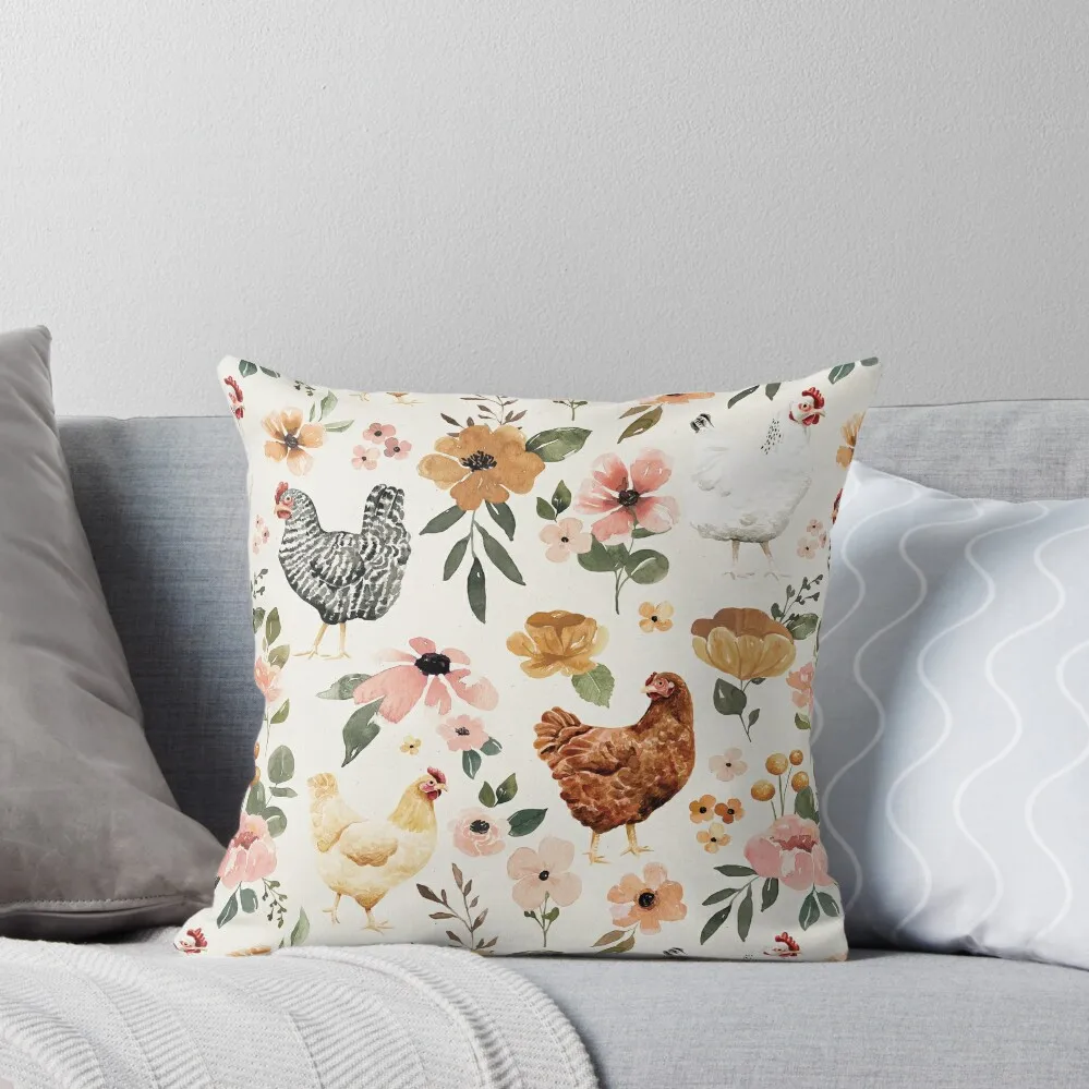 

Watercolor Chicken Floral, Charlotte Floral Collection Throw Pillow Christmas Cushion For Home Bed pillowcases pillow
