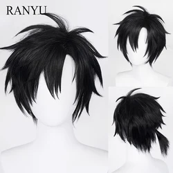 RANYU  Short Straight Black Wigs with Bangs Anime Cosplay Synthetic Natural Men Women Hair Wig for Daily Party