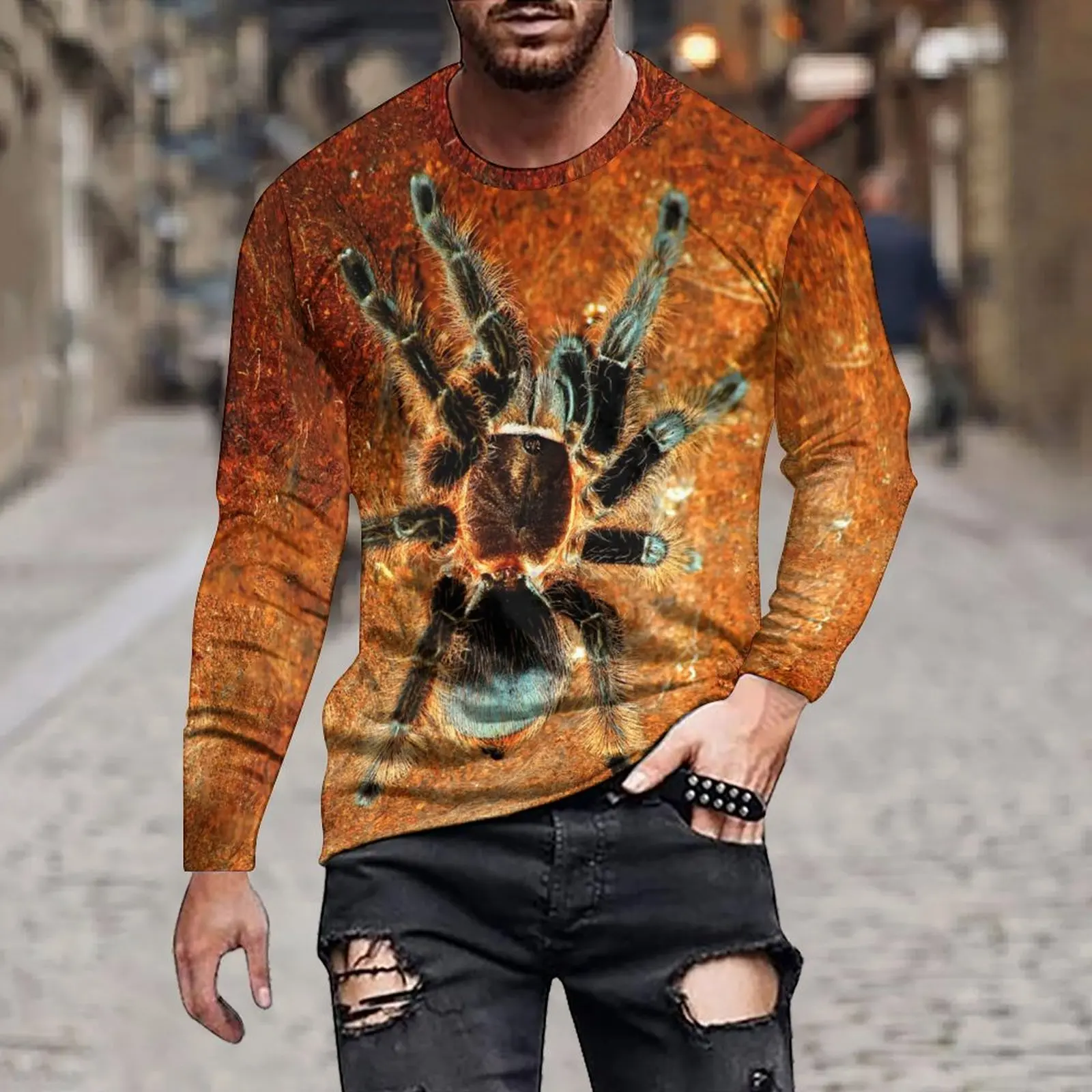 New Fashion Men's Women's 3d Printed T-shirts Interesting Spider Long Sleeve T-shirt Neutral Casual Round Neck Oversized Top