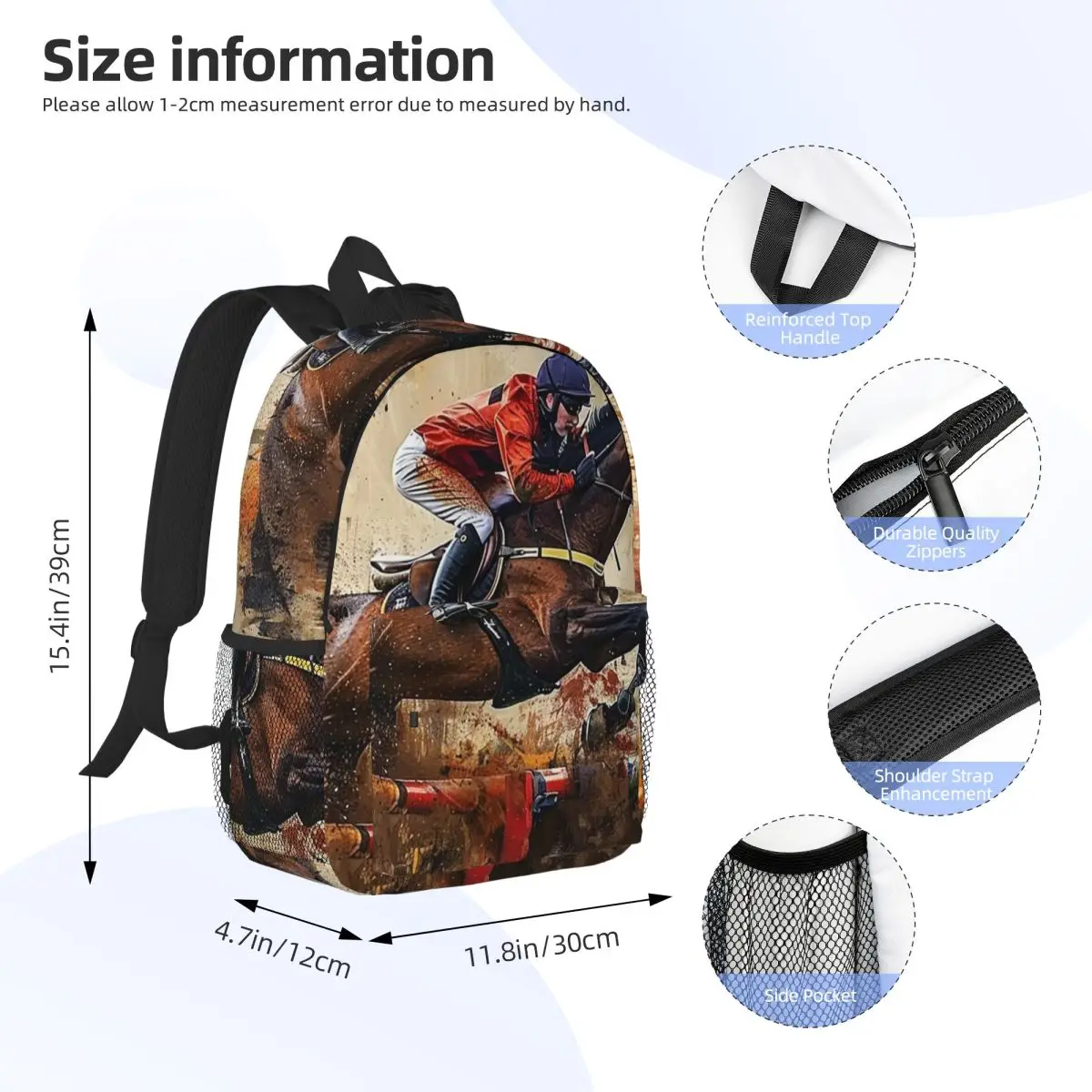 Vibrant Equestrian Horse Racing Backpack Daypack Large Capacity Boys Girls BookBag Shoulder Bags for Unisex Children School Bag