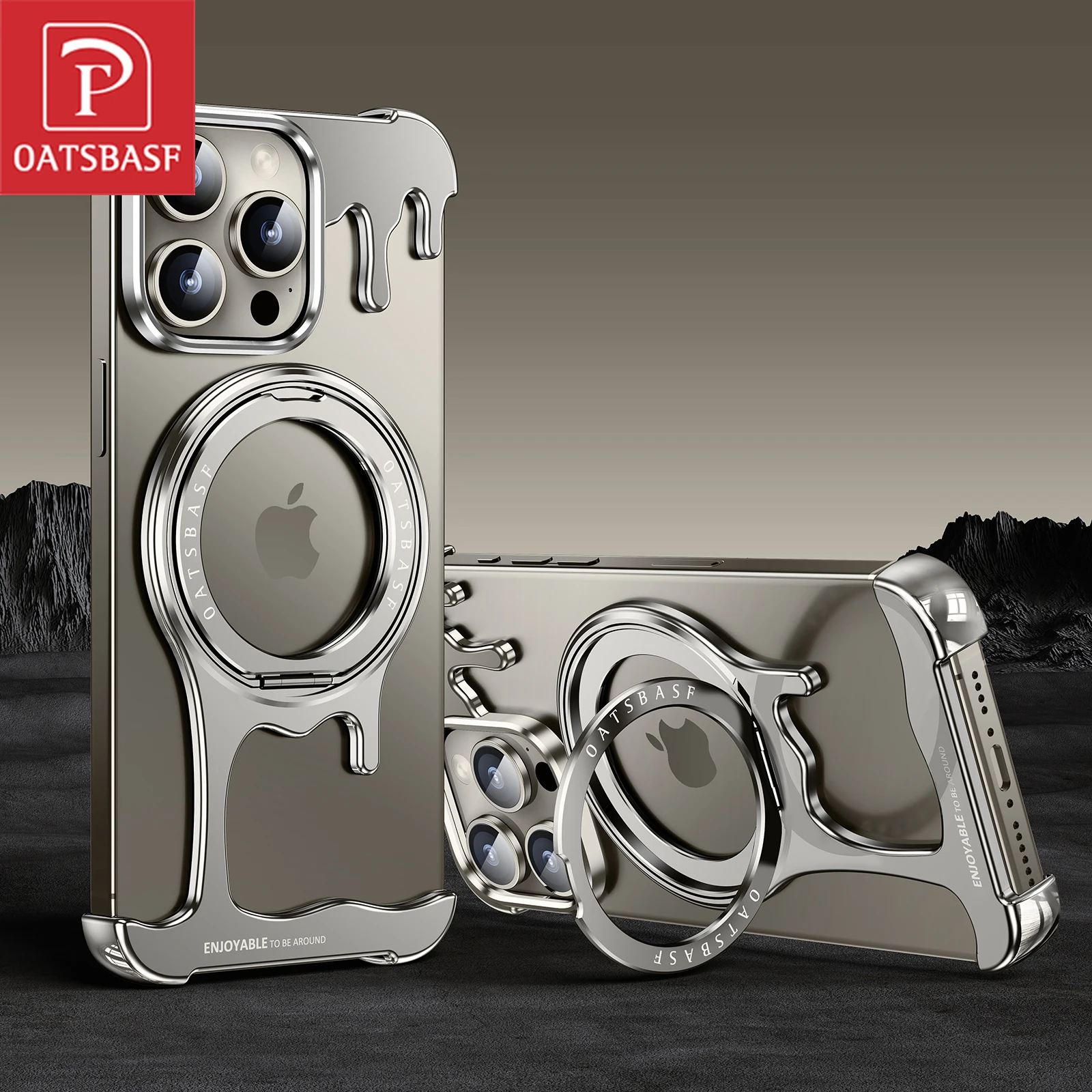 Oatsbasf Magsafe Phone Case for iPhone13/14/15 Pro Max w/360°Rotation Finger Ring Holder Drop-Proof Bumper Cell Protective Cover