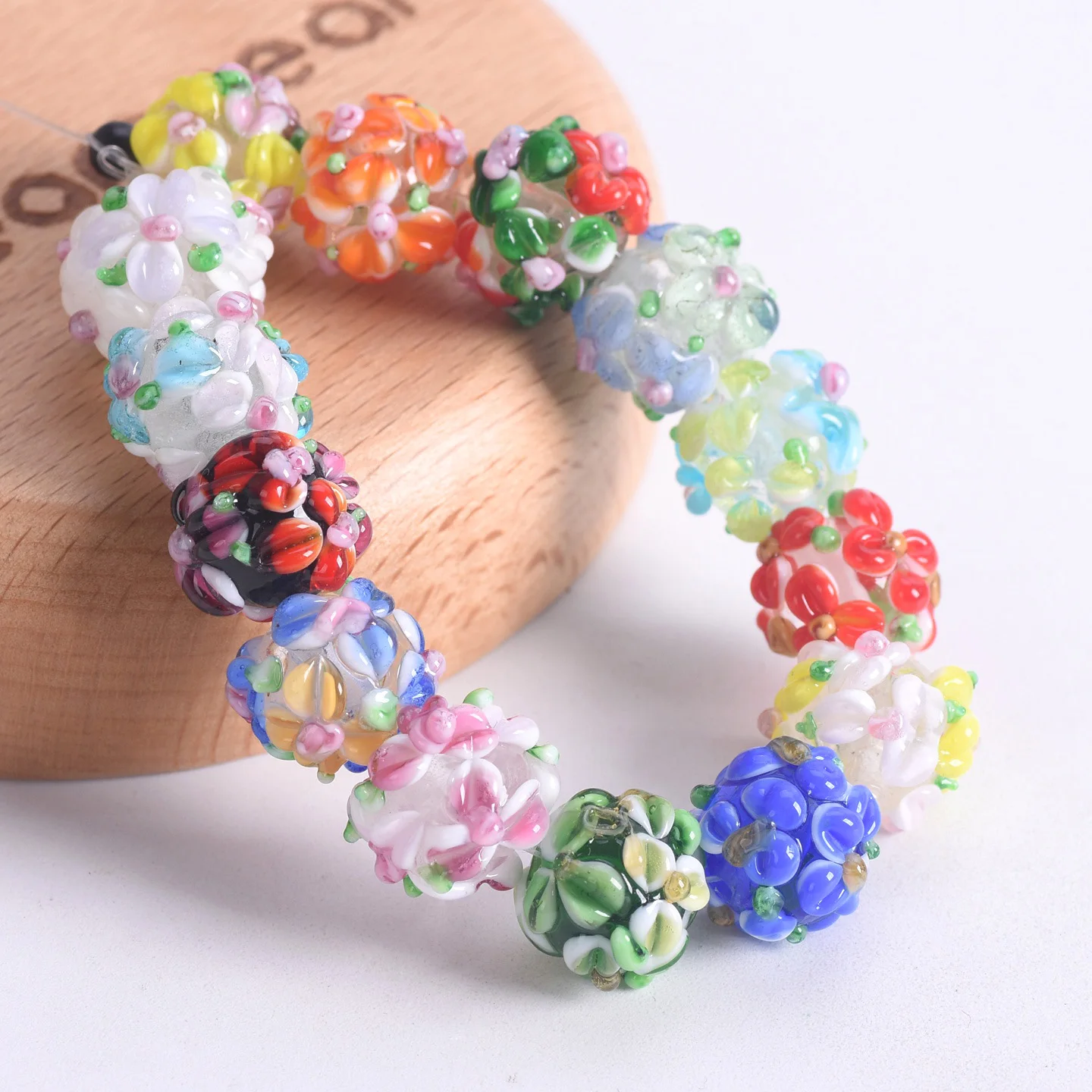 5pcs 12mm Round Charms Flower Petals Handmade Lampwork Glass Loose Beads for Jewelry Making DIY Crafts Findings