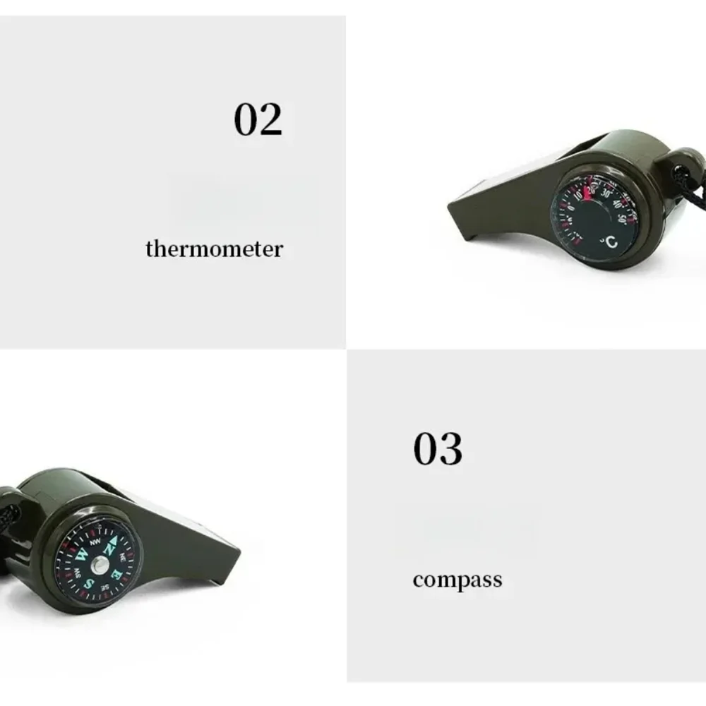 3-in-1 Outdoor-Notfallpfeife mit Kompass, Thermometer, Outdoor-Pfeife, Bequem zu Tragen, Geeignet für Camping und Wandern – Detail 12
