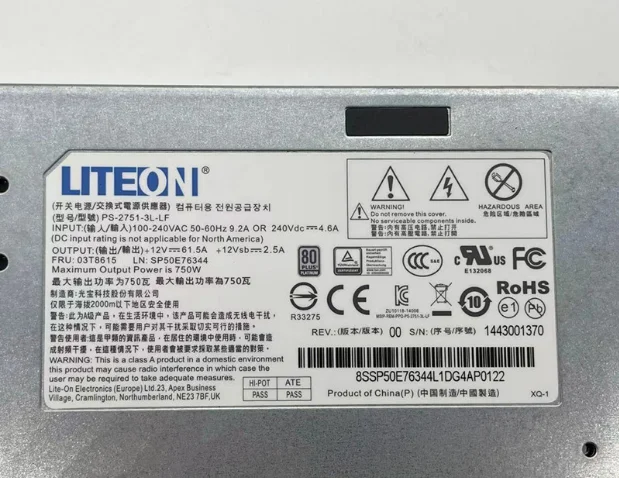 Fonte de alimentação para servidor, 750W, PS-2751-3L-LF, para RD650, RD550, RD450, RD350X