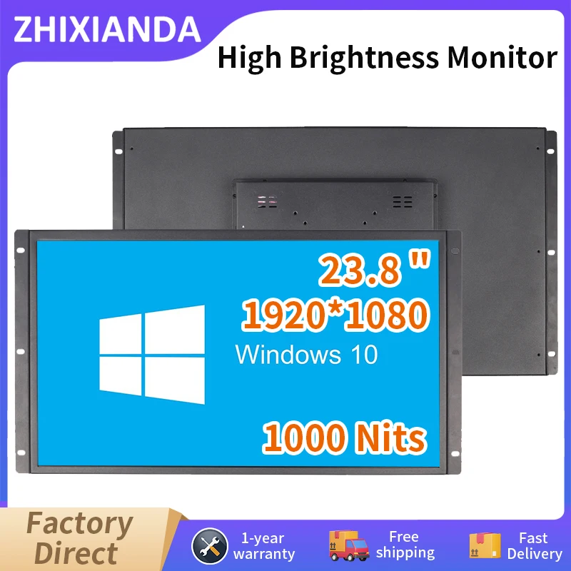 23.8 Inch 1000 Nits Industrial Open Frame Monitor 1920*1080 IPS Screen HDMI DVI VGA BNC Display With Resistive/Capacitive Touch