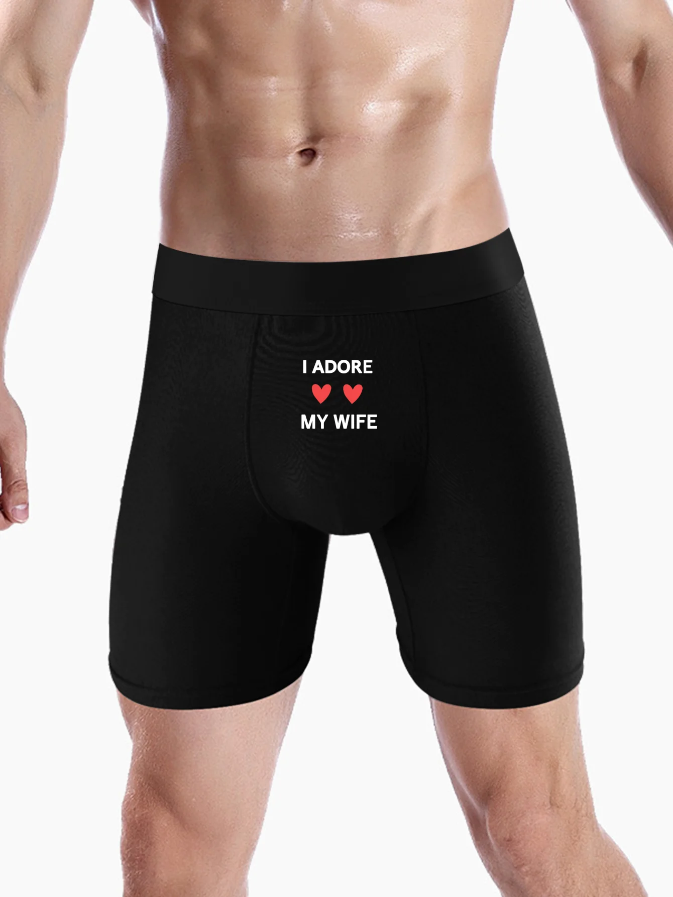 Men\'s Letter/Heart Printed Breathable Briefs Underwear Soft Thin Black Boxer Briefs Long Underpants