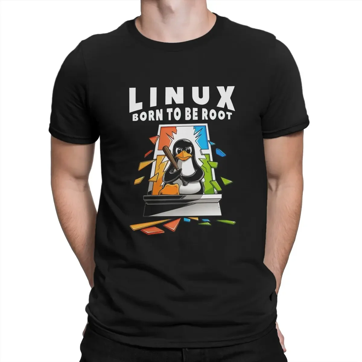 Linux Window Crash Illustration Kali Linux Root Programmer Programming Computer Code T Shirt Fashion Crewneck TShirt Polyester