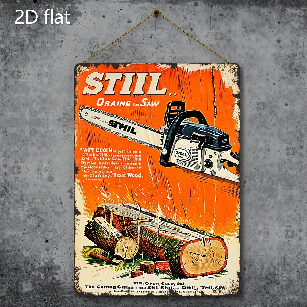 1 Stück Vintage „STILL OIL & SAW“ Kettensägen-Blechschild – 12,6 Zoll rustikale Metallkunst, langlebige Dekoration für Garage im Innen- und Außenbereich