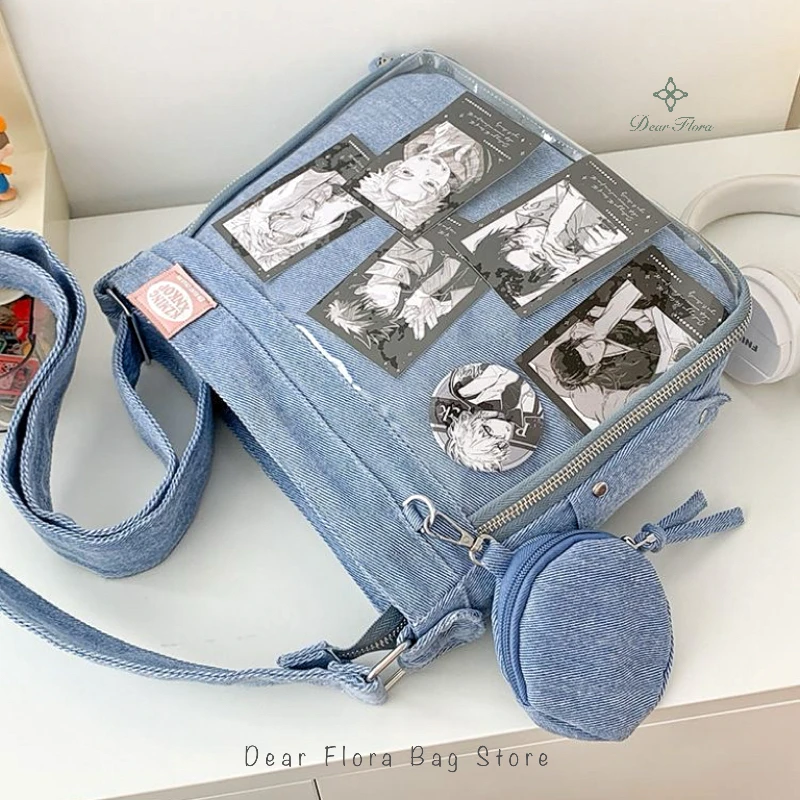 Bolso de hombro estilo Moto Y2K para mujer, estética única, Ita, bolsillo frontal transparente, bandolera de mensajero artesanal