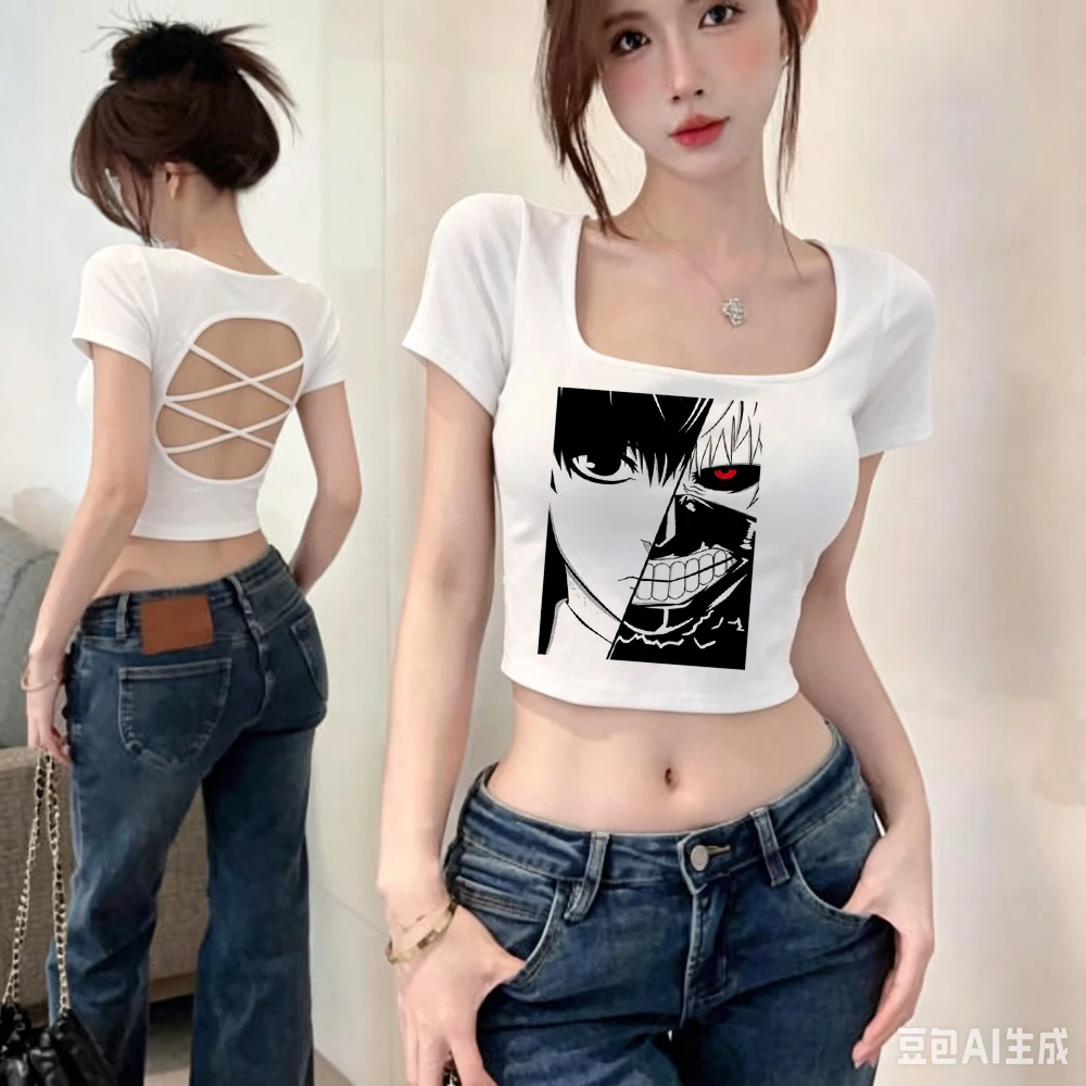 Tokyo Ghoul cropped top female japan manga harajuku funny anime shirt clearance sales cheap japanese y2k meme