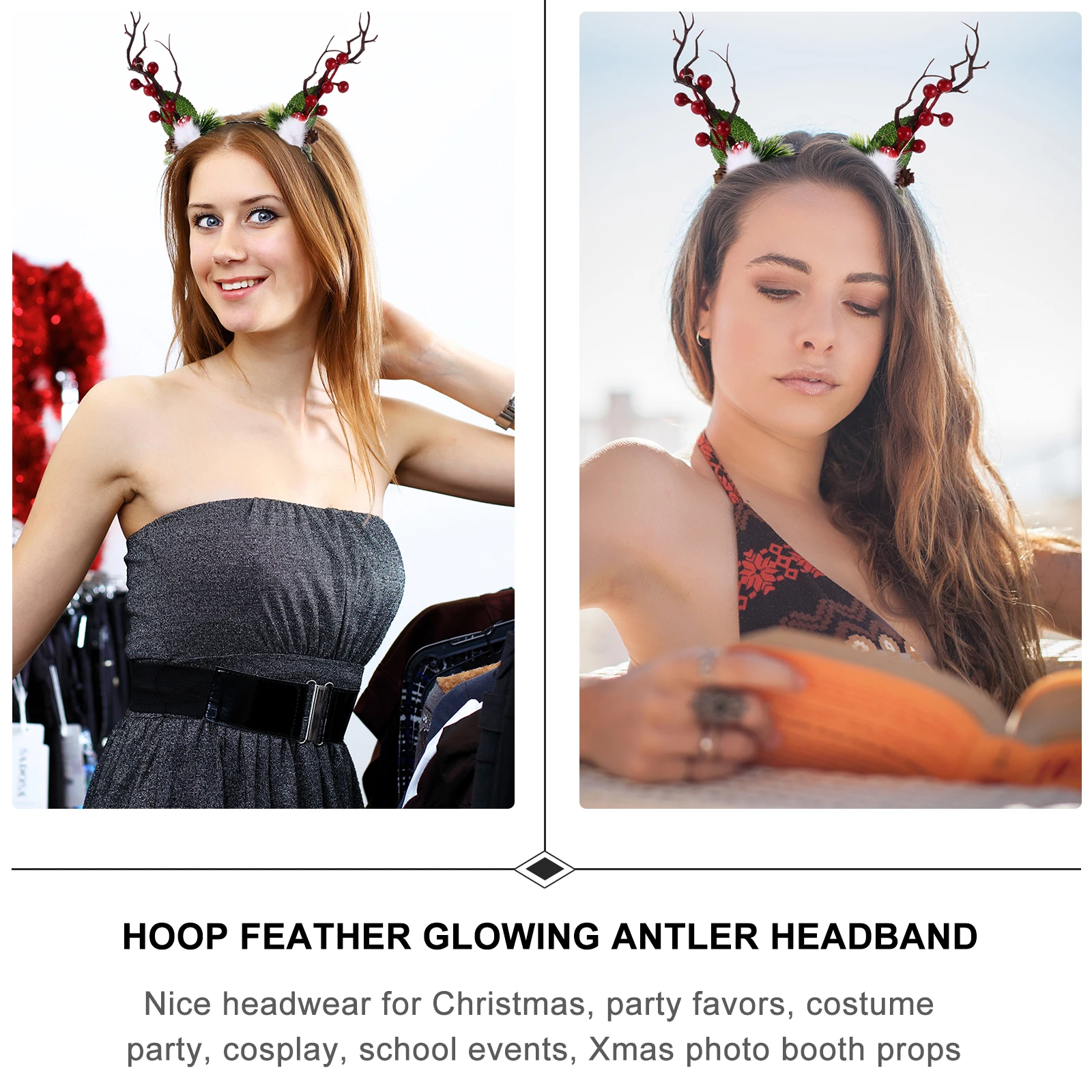 

1Pcs Luminous Antler Hairband Christmas Gift Children Headband Durable Holiday Dress Up Photo Props Christmas Hairband