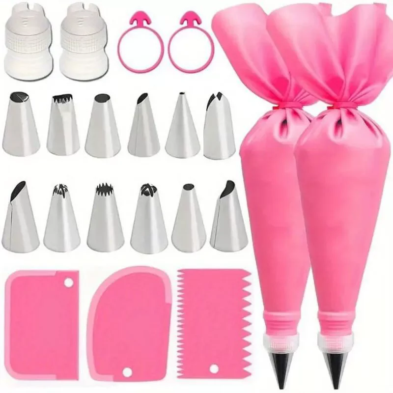 21PCs Stainless Steel Cake Decorating Nozzle Piping Bag Set Kitchen Confectionery Equipment Pastry Accessories Bakery Tool Kit