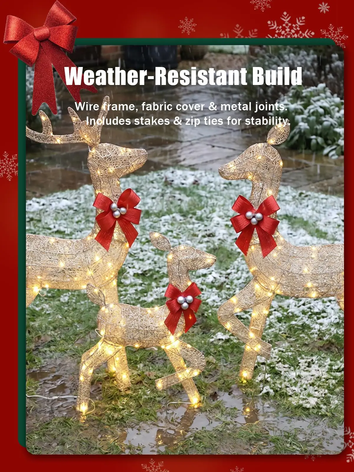 3 Pieces Lighted Christmas Deer Family Set, LED Reindeer Outdoor Yard Decorations with Constant-On Lights, Christmas Deer Family Decor for Lawn, Garden, Porch and Holiday Light-Up Display view 4