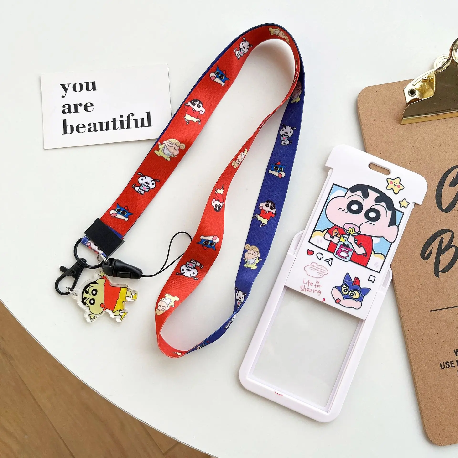 أنيمي تلوين شين تشان حاملي بطاقات الكرتون حبل طويل شارة حامل بطاقة معرف بطاقة الطالب واقية قلادة المفاتيح الهدايا #3