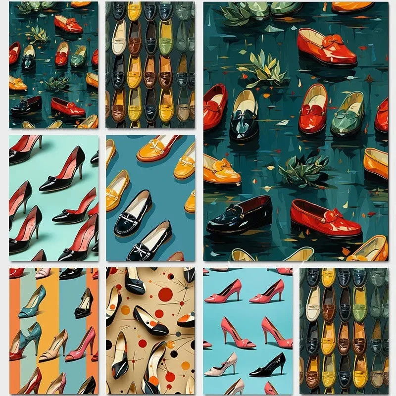 Women's Shoes High Heels Wall Stickers Decoration Home Decorations Canvas Printing Decorative Painting for Bedroom Home Decor