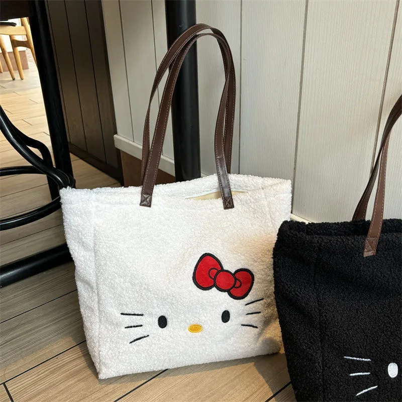 Ins New Sanrio Hello Kittys Lamb Wool Handbag Large Capacity Cartoon Kitty Commuting Shoulder Bag Handbag Holiday Gift Toys