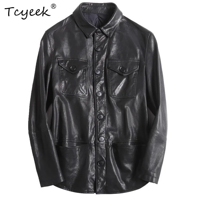Tcyeek Top Layer Cowhide Coat Man Real Leather Jacket Men Fashion Spring Autumn Clothes Thin Style Motocycle CoatTrendy 탑건