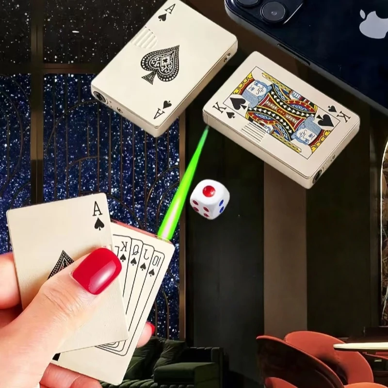 

Trendy Poker Inflatable Lighter Metal Windproof Jet Flame Butane Lighter Smoking Accessories Personalized Men's Gift
