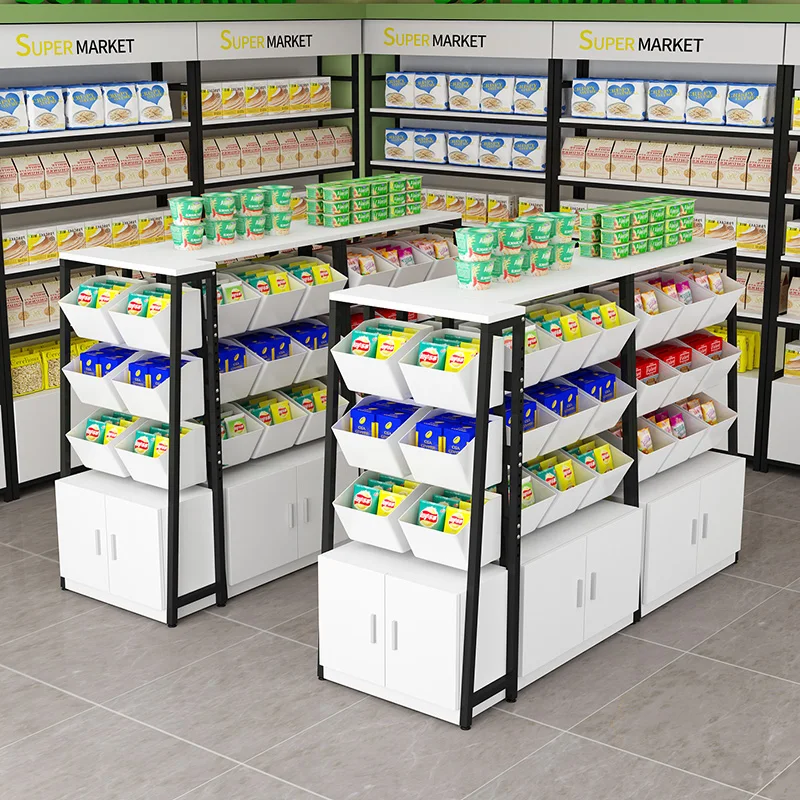 Snack shelf display cabinets, supermarkets, convenience stores, canteens, snack food, double-sided loose, island food cabinets