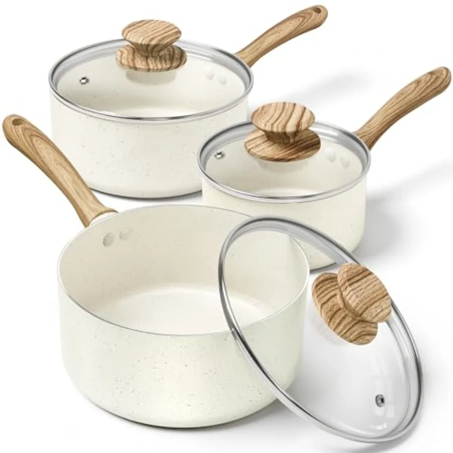 

Набор из 3 кастрюль Sauan с антипригарным покрытием и решеткой, нетоксичные, совместимые с индукционными плитами, объемом 1, 2 и 3 кварты, белые