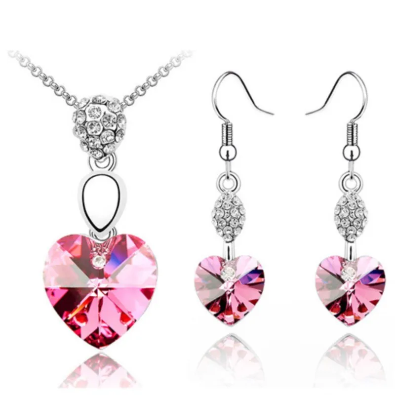 hearts Crystal Pendant fashion Jewelry set Necklace Earrings dropshipping beautiful birthday gift lover quality wed summer charm