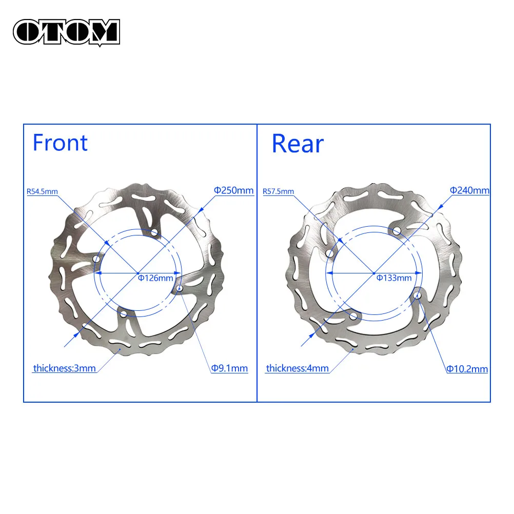 OTOM Motorcycel Front Rear Brake Disc For KAWASAKI KX125 KX250 KX250F KX450F KLX450R RMZ25 Steel Brake Disk Rotor Dirt Bike Part