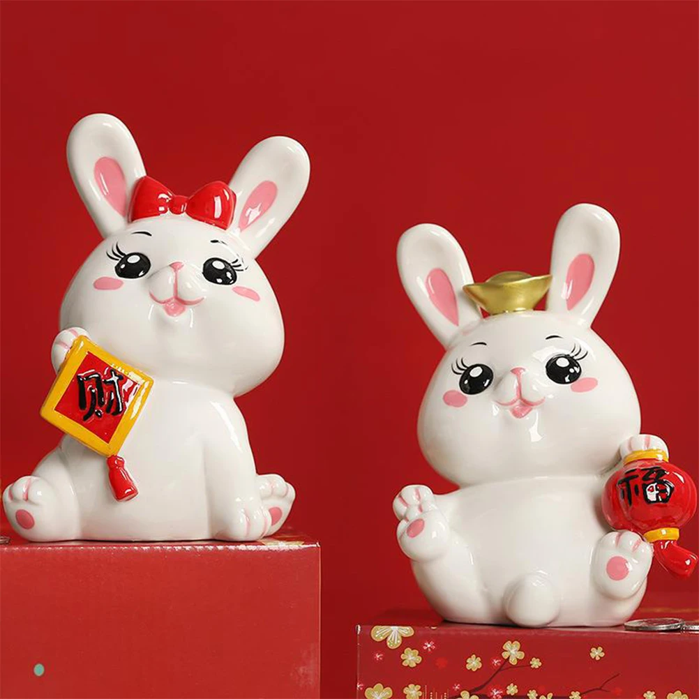 

Ceramic Rabbit Piggy Bank Bedroom Coin Container Cute Bunny Saving Jar Decorative Money Box for Gift
