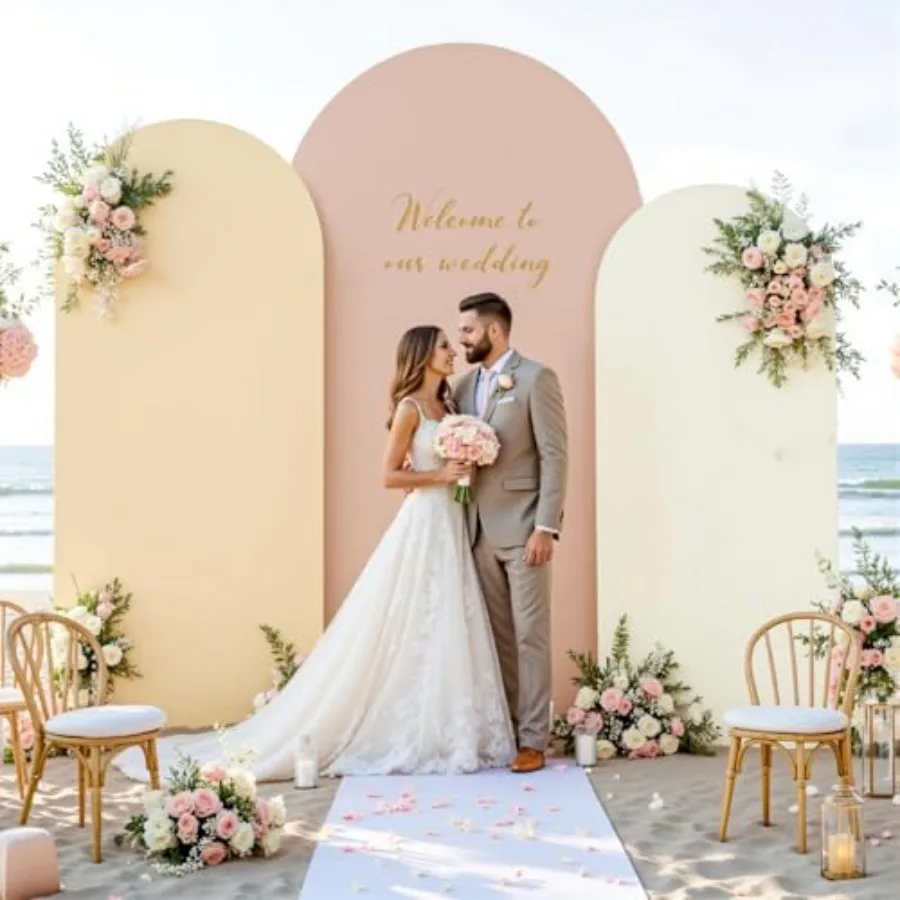 

Чехол для арки в стиле бохо, 7,2 фута, 6,6 фута, 6 футов, эластичные чехлы для свадебной арки, набор из 3 спандекса, кремовый фон из ткани телесного цвета цвета шампанского