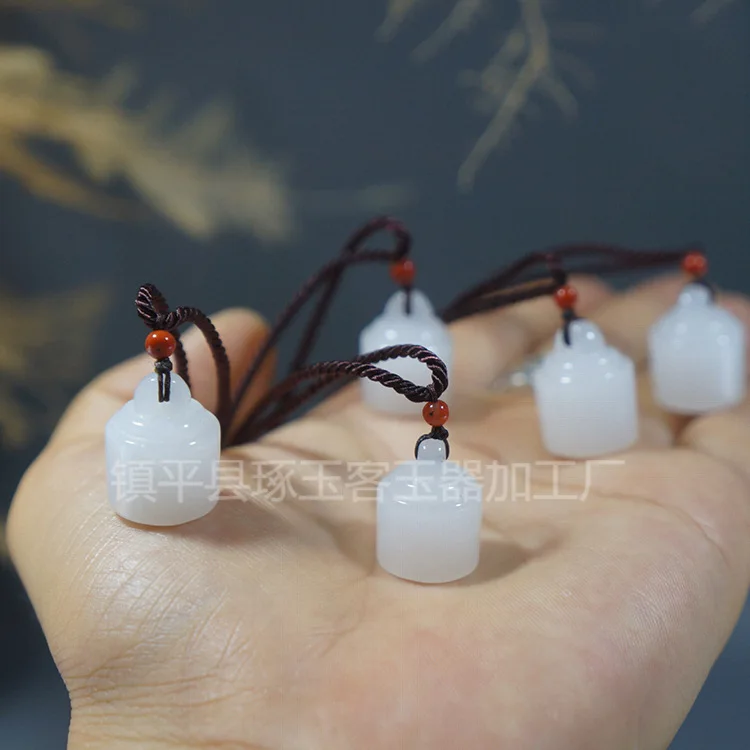 Xinjiang White Jade Small Seal Pendant Gold Silk Jade Weight Pendant Live Welfare Products Jade Satisfactful Necklace