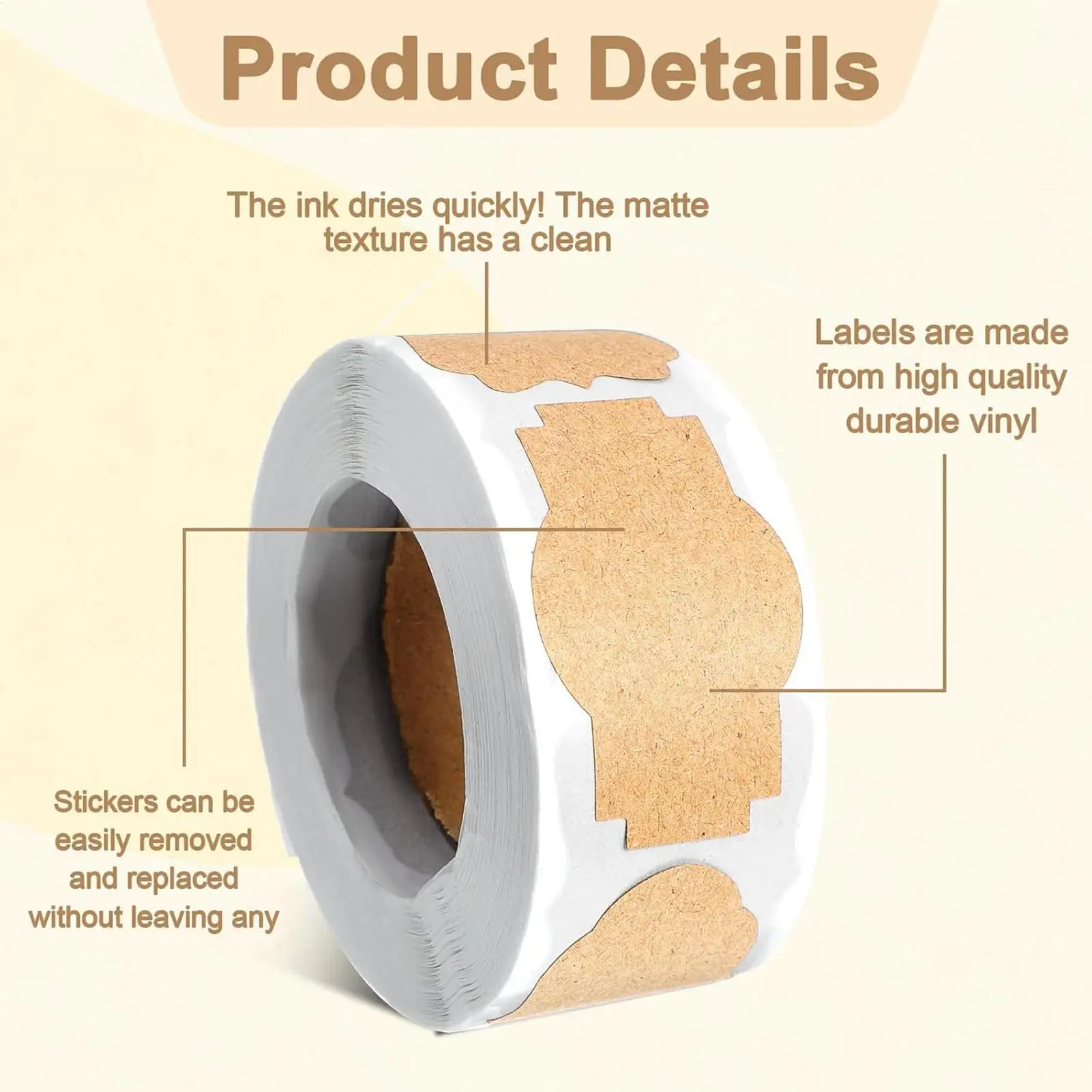 Jar Labels 300 Pcs Roll Blank Writable Stickers Tags for Food Storage Canning Pantry Organization Oil Bottles Packaging Craft