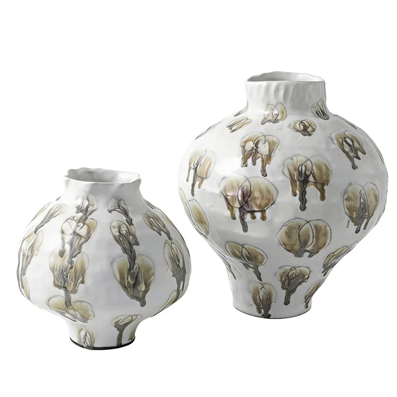 Chinese style handmade ceramic vase ornament cloud white pottery pot flower jewelry