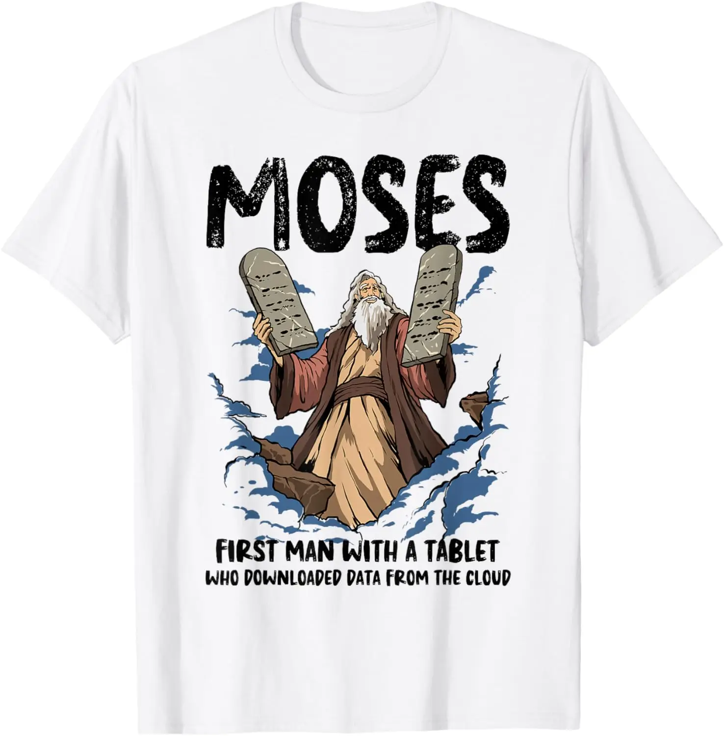 Funny Moses Shirt Christian Humor Bible Gospel Data Cloud T-Shirt 100% Cotton O-Neck Short Sleeve Summer Casual Mens T-shirt