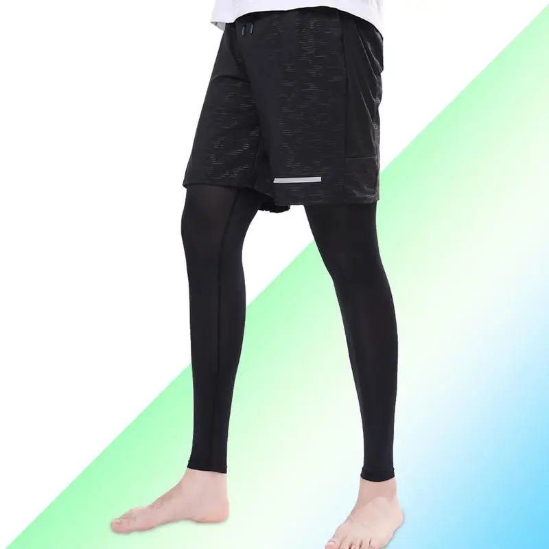 1 Pair Summer Comfortable Running Cycling Legs Sleeve Ice Silk UV Protection Compression Non-Slip Leg Warmer Cooling Sport Gear