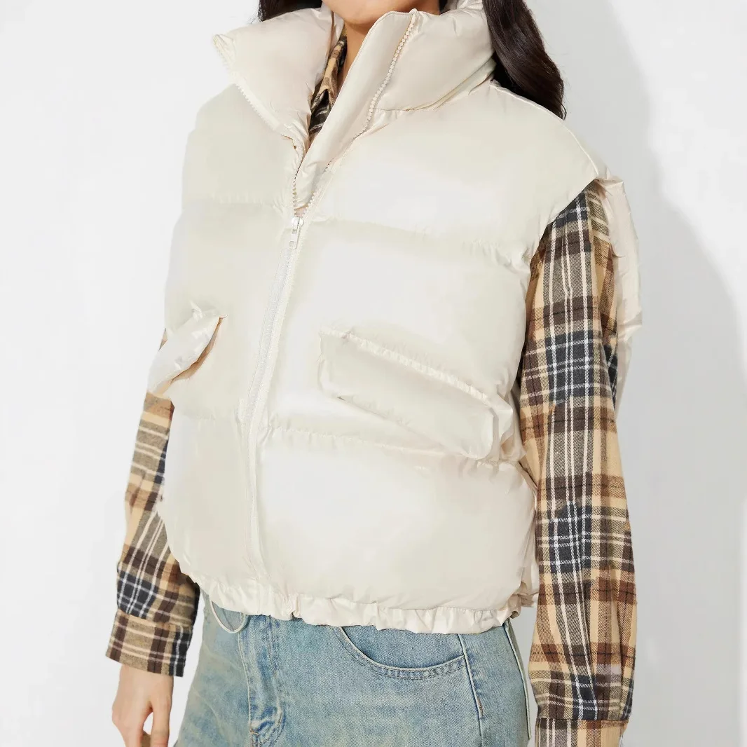 

Women's Quilted Vest Sleeveless Puffer Gilet Solid Color Minimalist Fall Winter Layering Piece