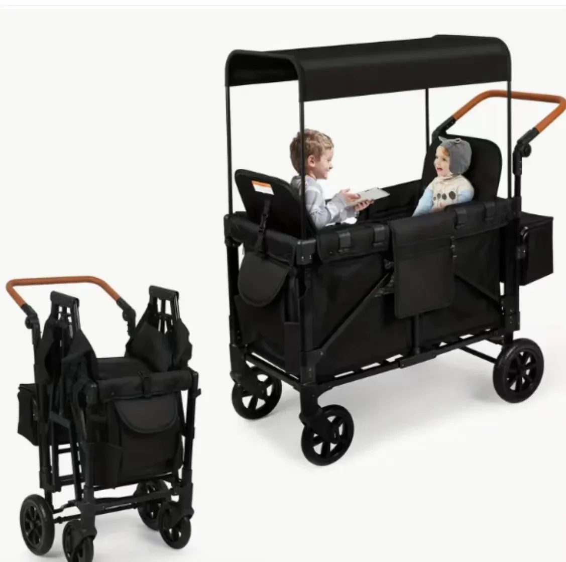 Cochecito de bebé para 2 niños o 4 niños, carro de utilidad plegable para exteriores con dosel extraíble