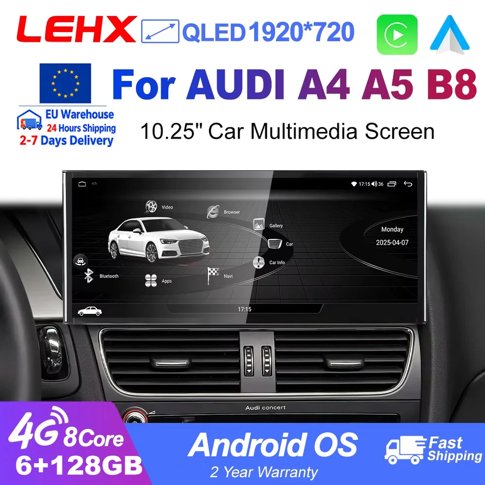 LEHX L6Pro 8Core 4G Android Autoradio Multimediale Android Auto CarPlay Schermo da 10,25 Pollici per AUDI A4 A5 B8 Stereo Auto GPS Radio WIFI gsp Autoradio Audio