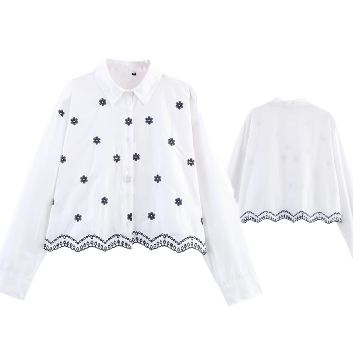 

Maxdutti Minimalist Embroidered Poplin Shirt Women Tops 2025 Summer White Blue Floral Short Shirt Blouse Women