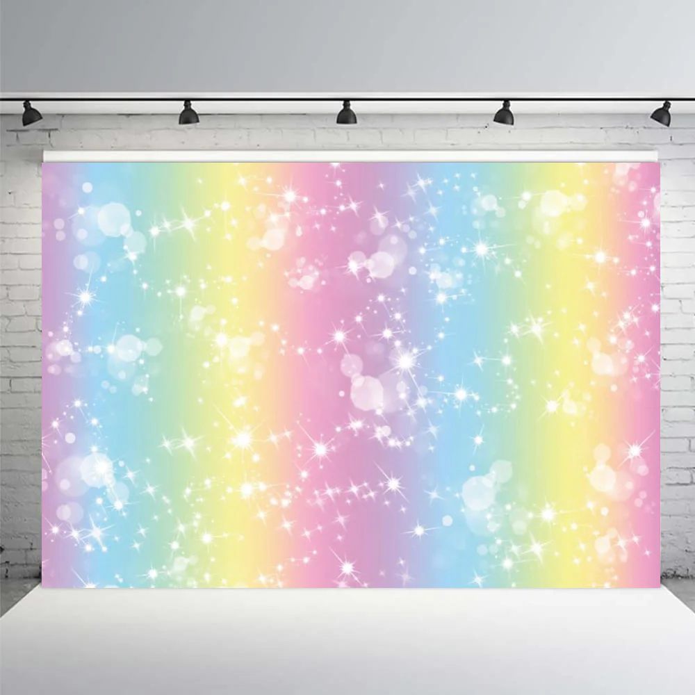 Colorful Sky Rainbow Cloud Backdrop Glitter Stars Sky Magical Background for Children Girls Birthday Party Sweet Wedding Decor