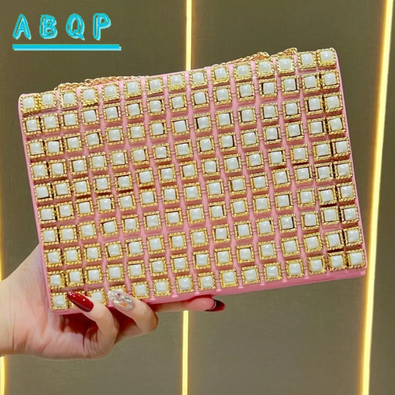 ABQP New Dinner Clutch Bag Luxury Brand Diamond-encrusted Shiny Dinner Party Clutch Bag Diamond-encrusted Shoulder Messenger Bag