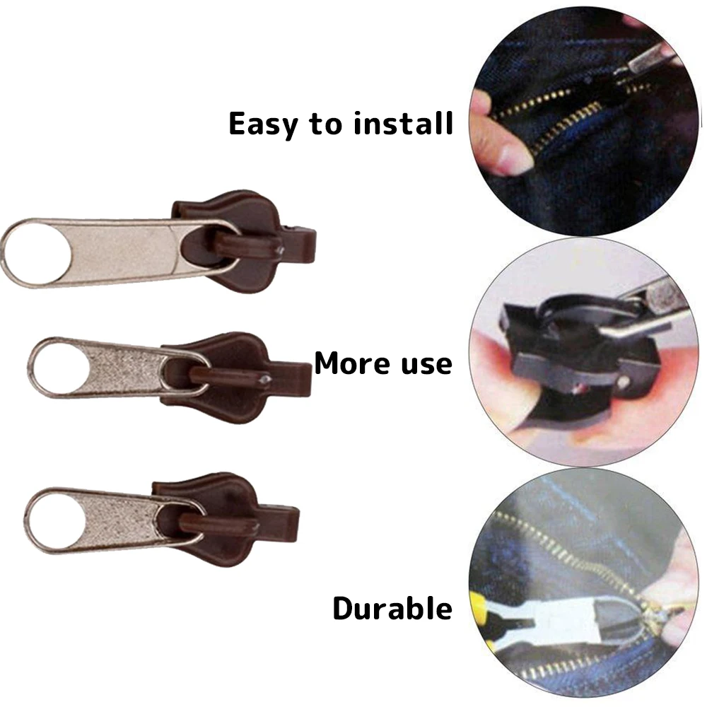 6pcs Reversible Zipper Double Sided Zip Head Puller Fixer Jacket Sliders Repair Replacement Tools Universal Trouser Bag Fastener