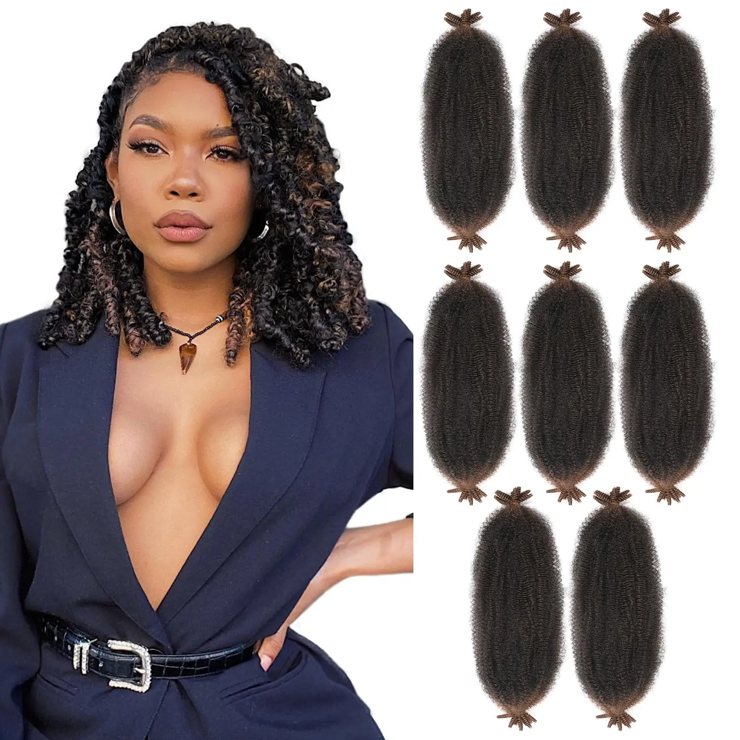 Sintético Pré-Separado Cabelo Afro Springy, Marley Trança, Crochet Cabelo Torção Kinky, Borboleta Locs Tranças, 18"